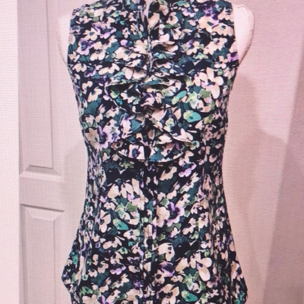 LOFT ruffle floral button blouse SZ XS